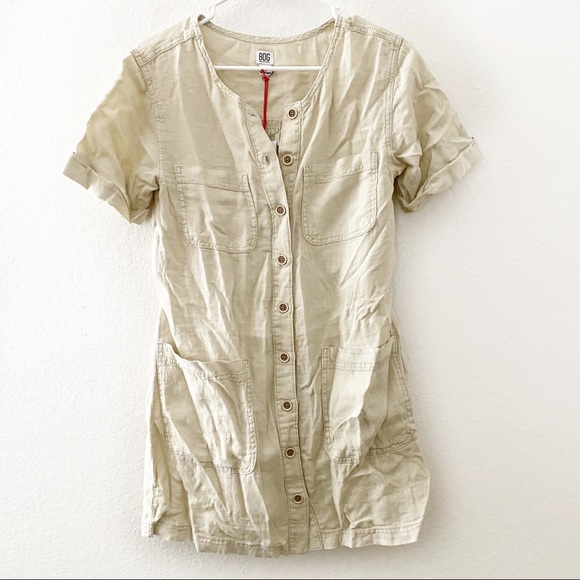 BDG Dresses & Skirts - (NWT) BDG | Urban Outfitters Linen Utility Button Up Dress in Neutral